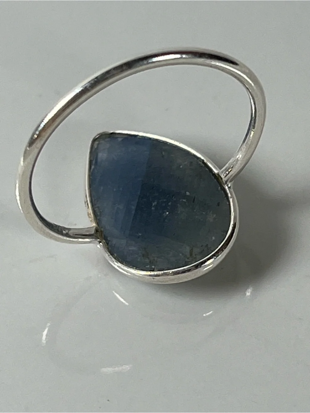 Solid Sterling Silver 925 Sapphire Corundum Gemstone Flat Stacker Ring Size 7.75